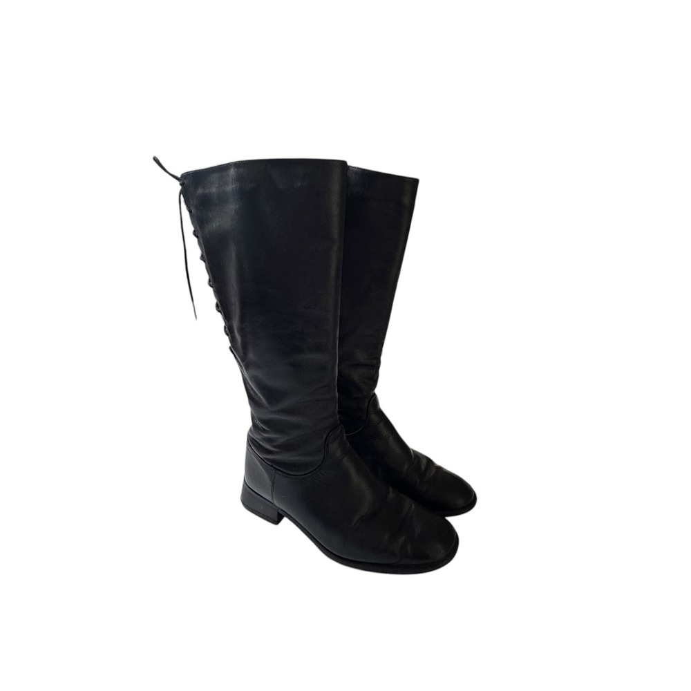 Santana Canada Tall Boots Womens 8.5 Black Leather Lace Up Back Winter